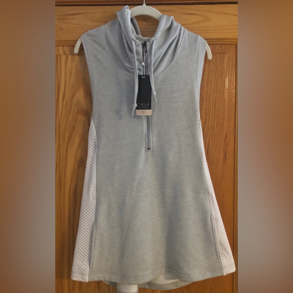 Calia NWT Effortless Sleeveless Hoodie Gray/White, XL